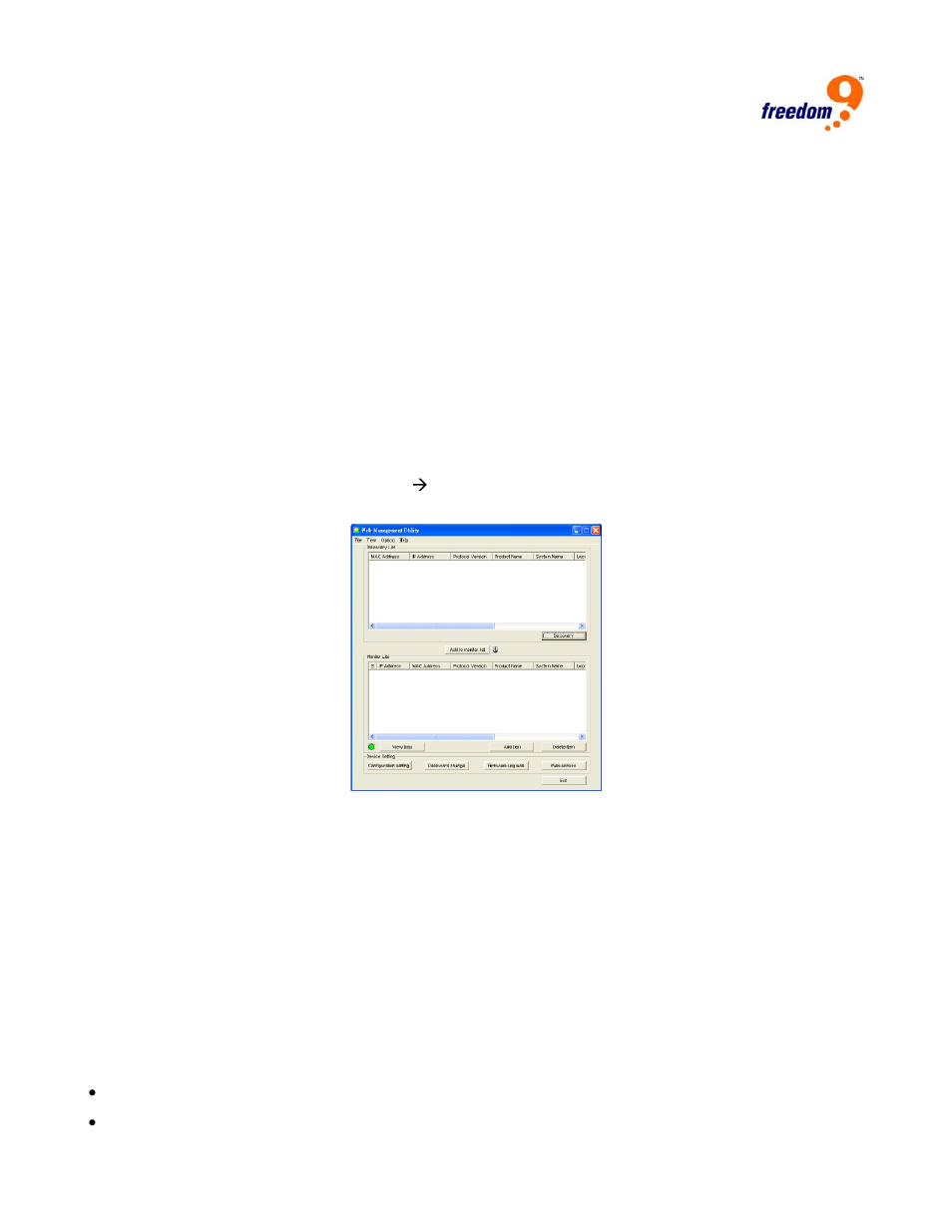 Configuration, Nstalling the, Anagement | Tility, Iscovery, 6 configuration | Freedom9 G2400 User Manual | Page 11 / 28