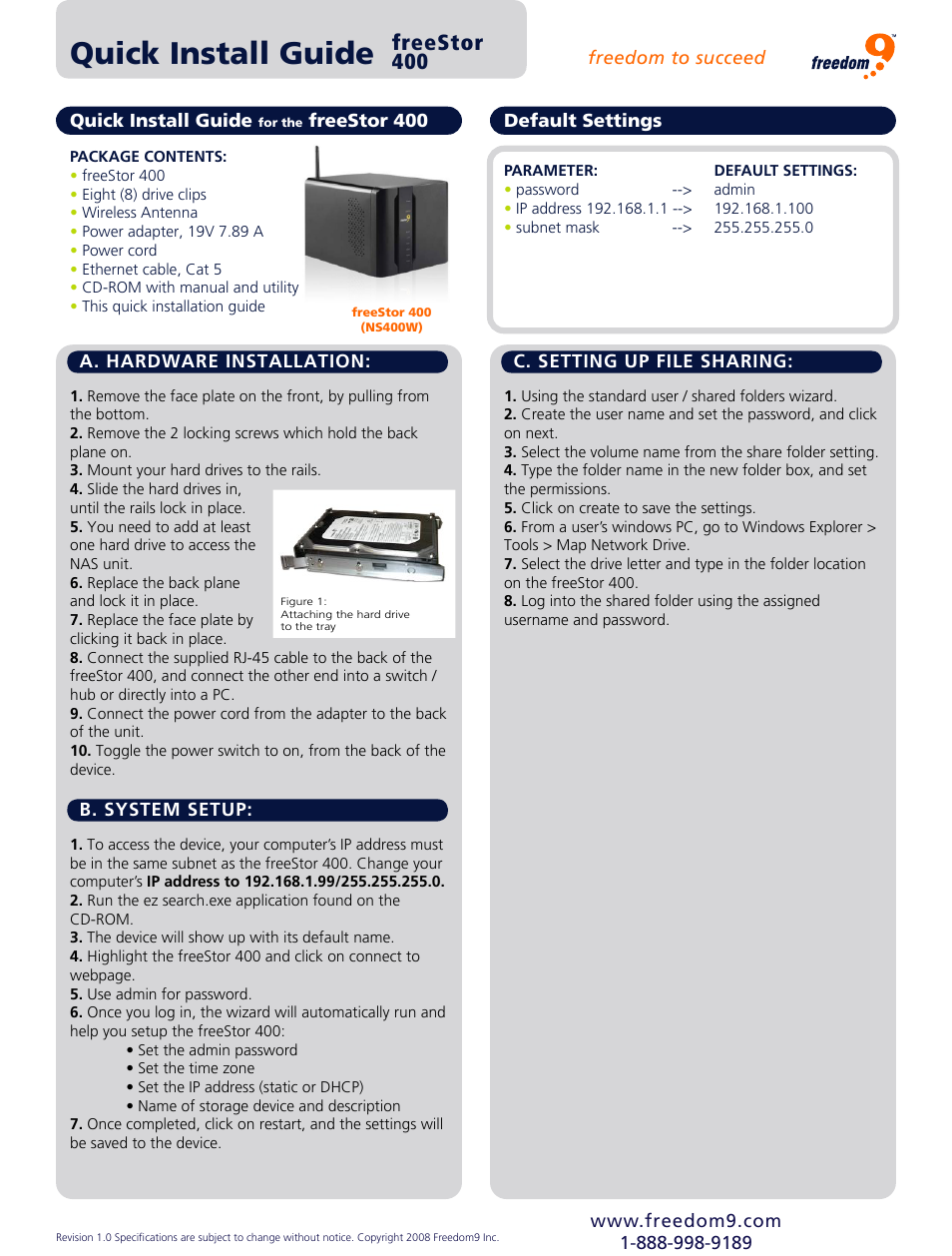 Freedom9 NS400W User Manual | 1 page