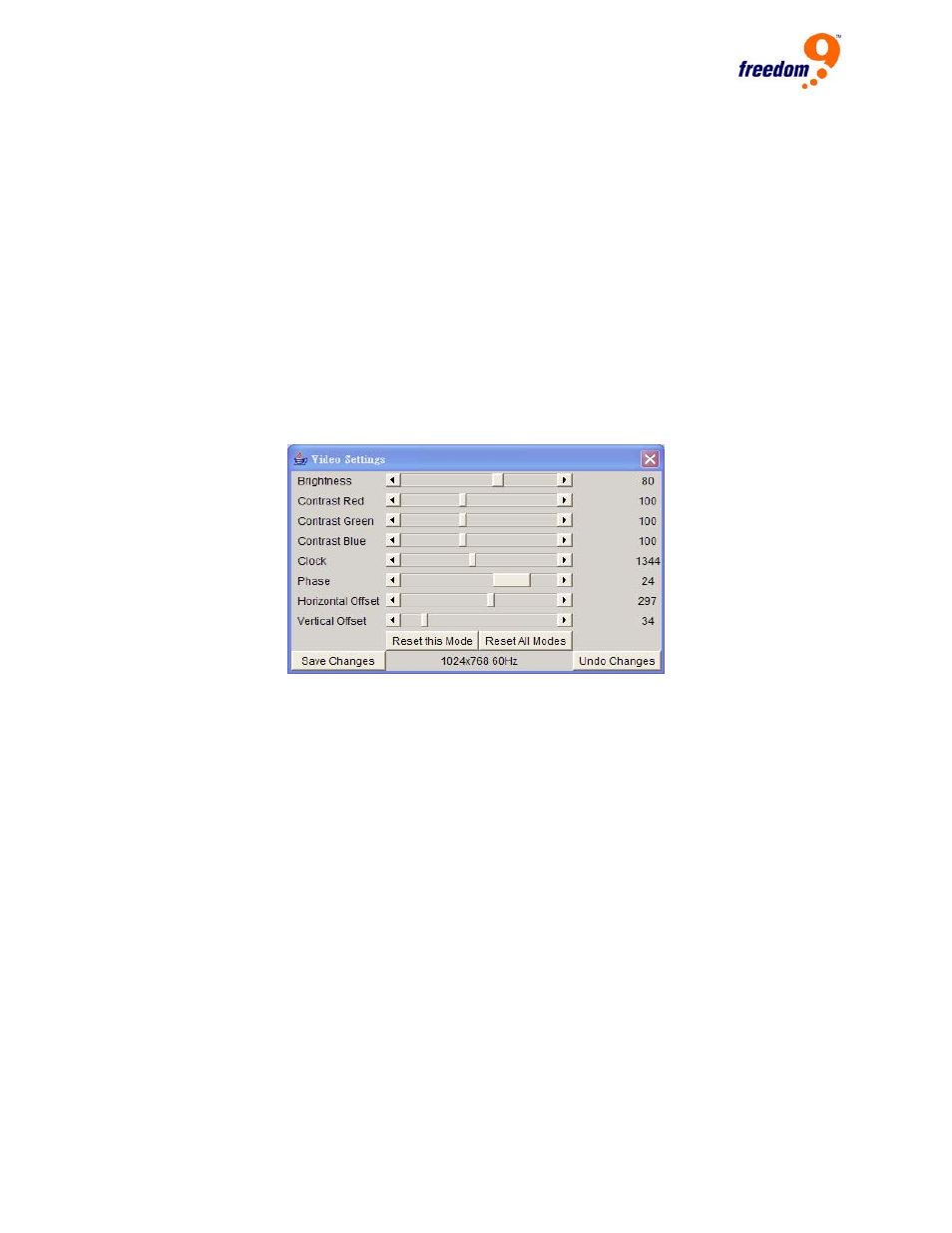 Figure 5-10: video settings panel | Freedom9 IP 100 User Manual | Page 34 / 81