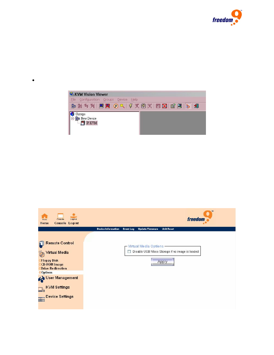 Figure 6-18: drive redirection completed, Figure 6-19: usb mass storage option | Freedom9 IP 100 User Manual | Page 52 / 81