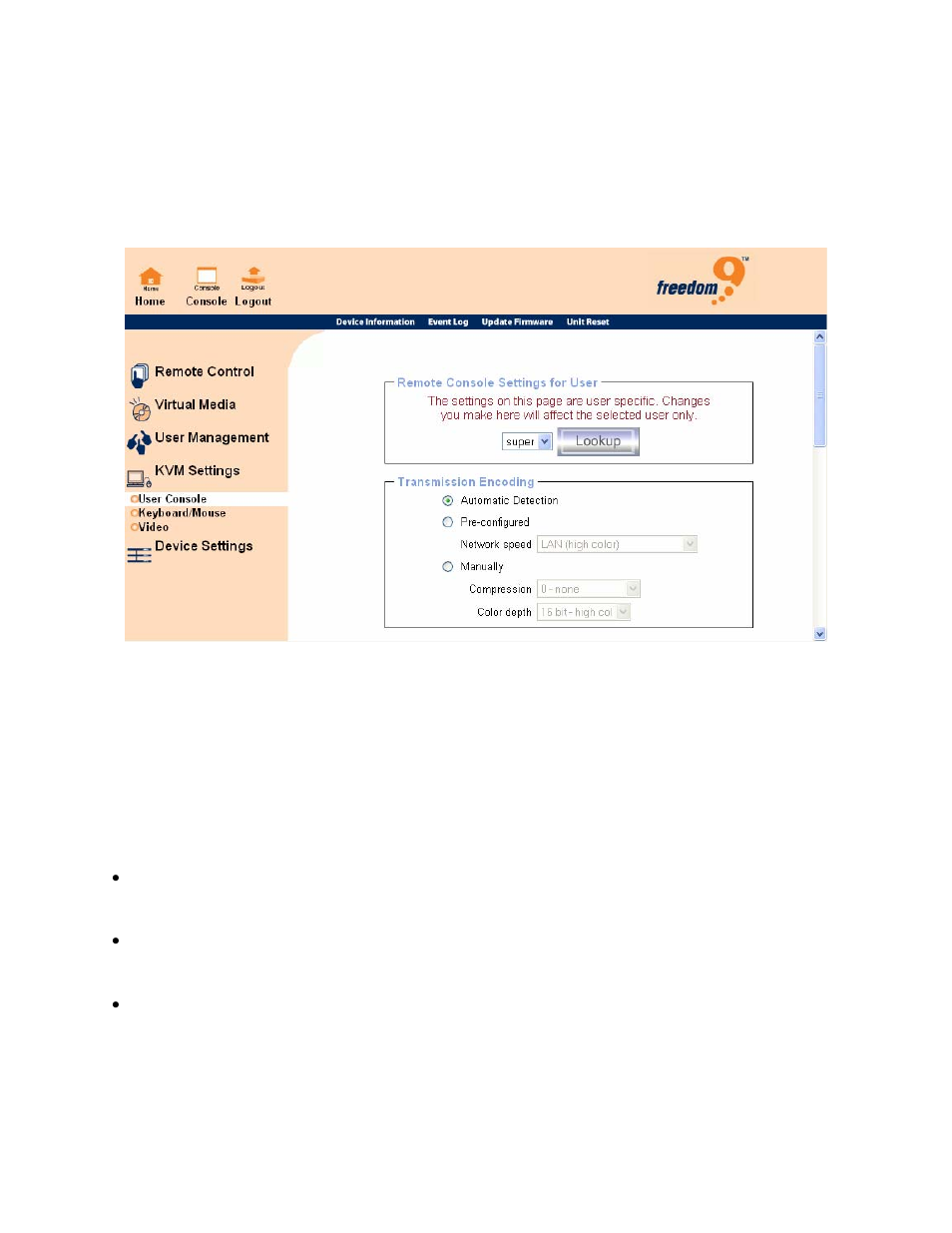 Figure 6-22: user console settings (part 1) | Freedom9 IP 100 User Manual | Page 55 / 81