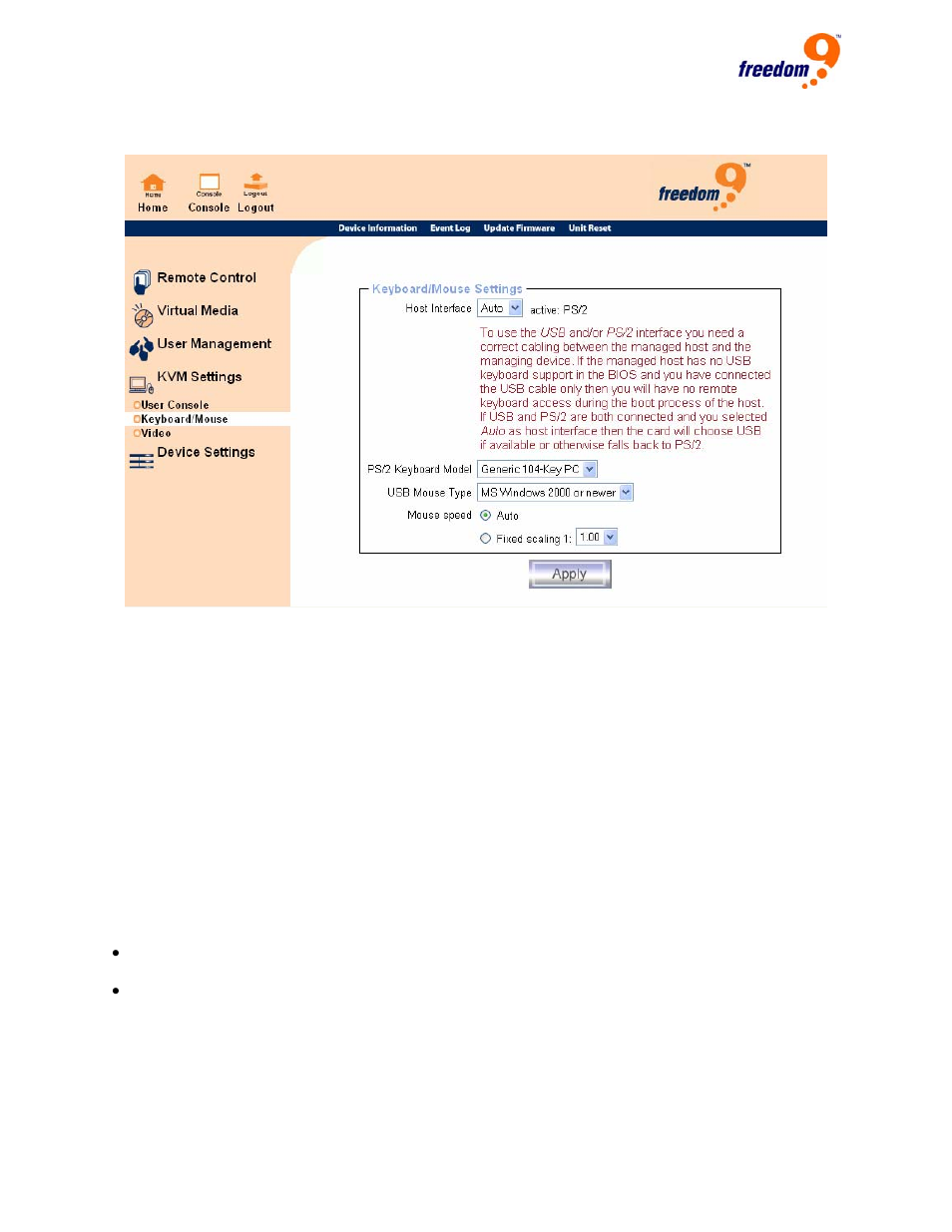 Figure 6-23: keyboard and mouse settings | Freedom9 IP 100 User Manual | Page 58 / 81