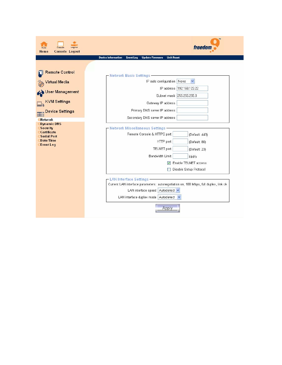 Figure 6-25: network settings | Freedom9 IP 100 User Manual | Page 61 / 81