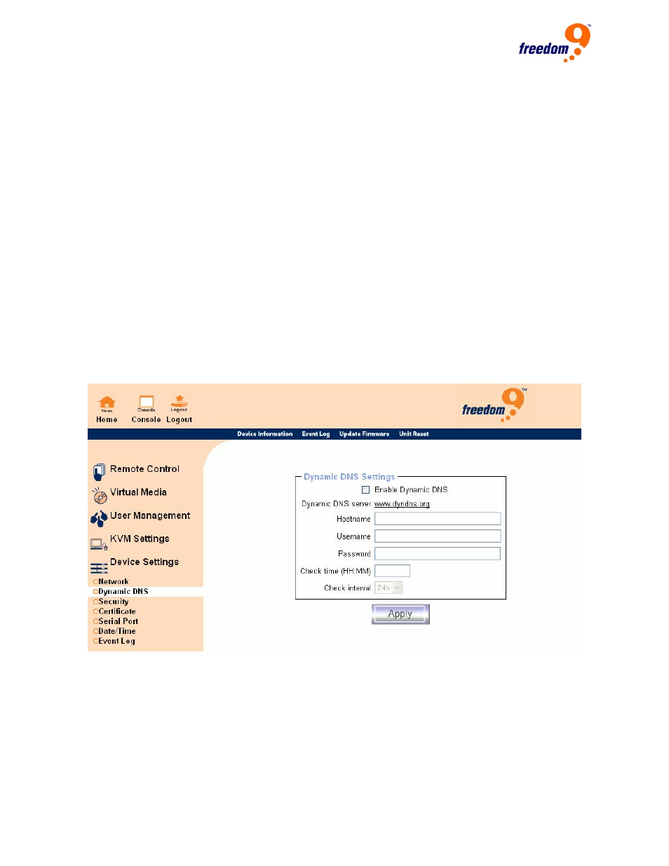 Figure 6-26: dynamic dns | Freedom9 IP 100 User Manual | Page 62 / 81