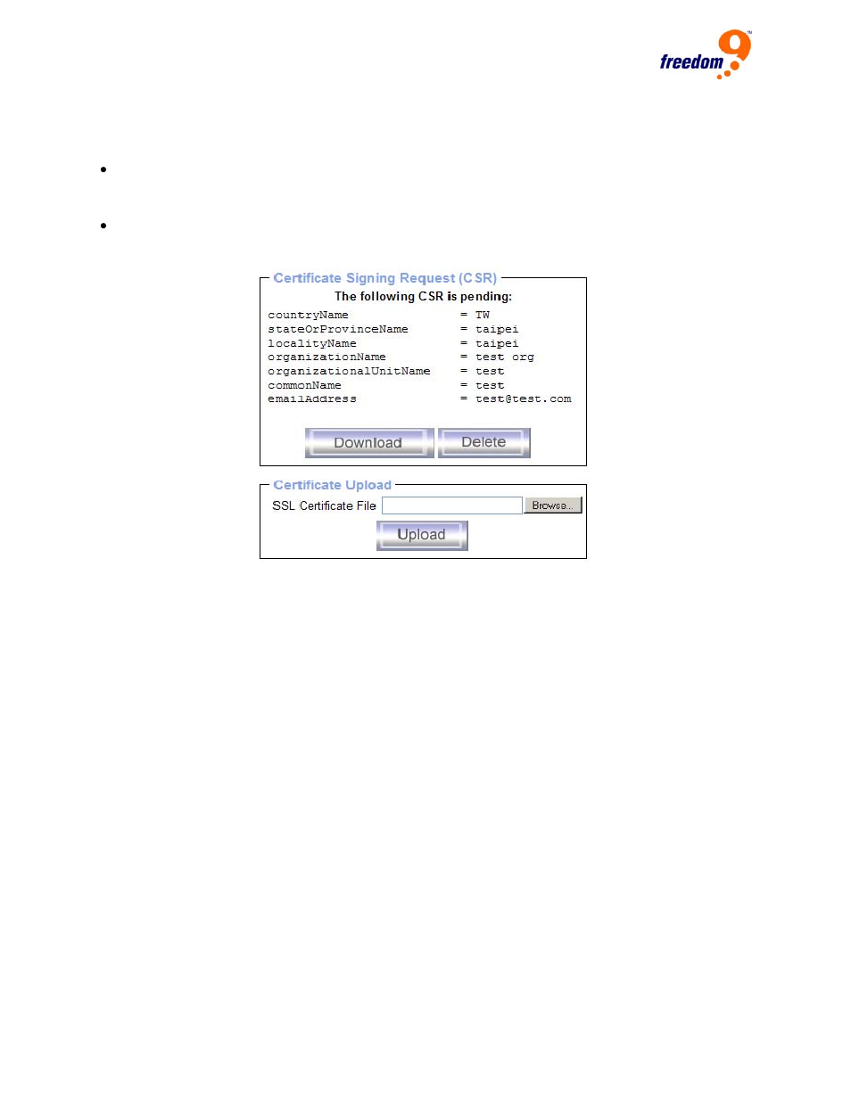 Figure 6-30: ssl certificate upload | Freedom9 IP 100 User Manual | Page 66 / 81