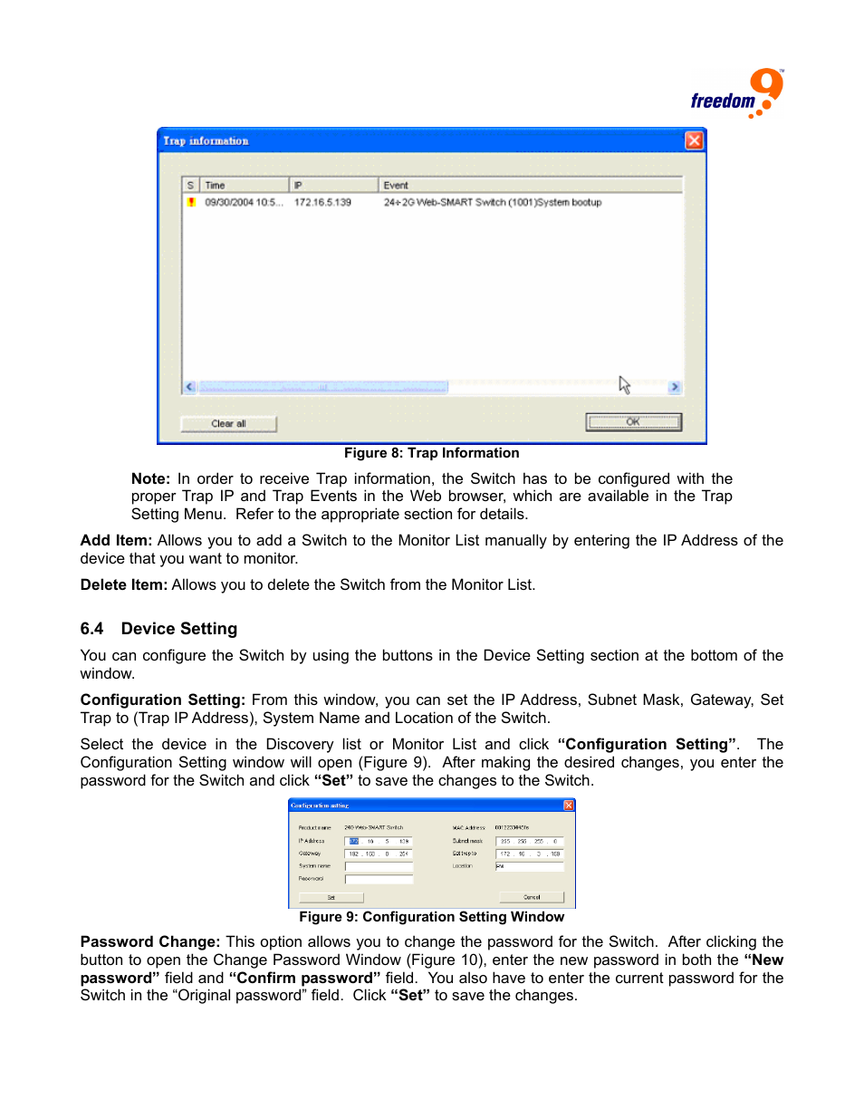 Evice, Etting | Freedom9 2420 User Manual | Page 15 / 28