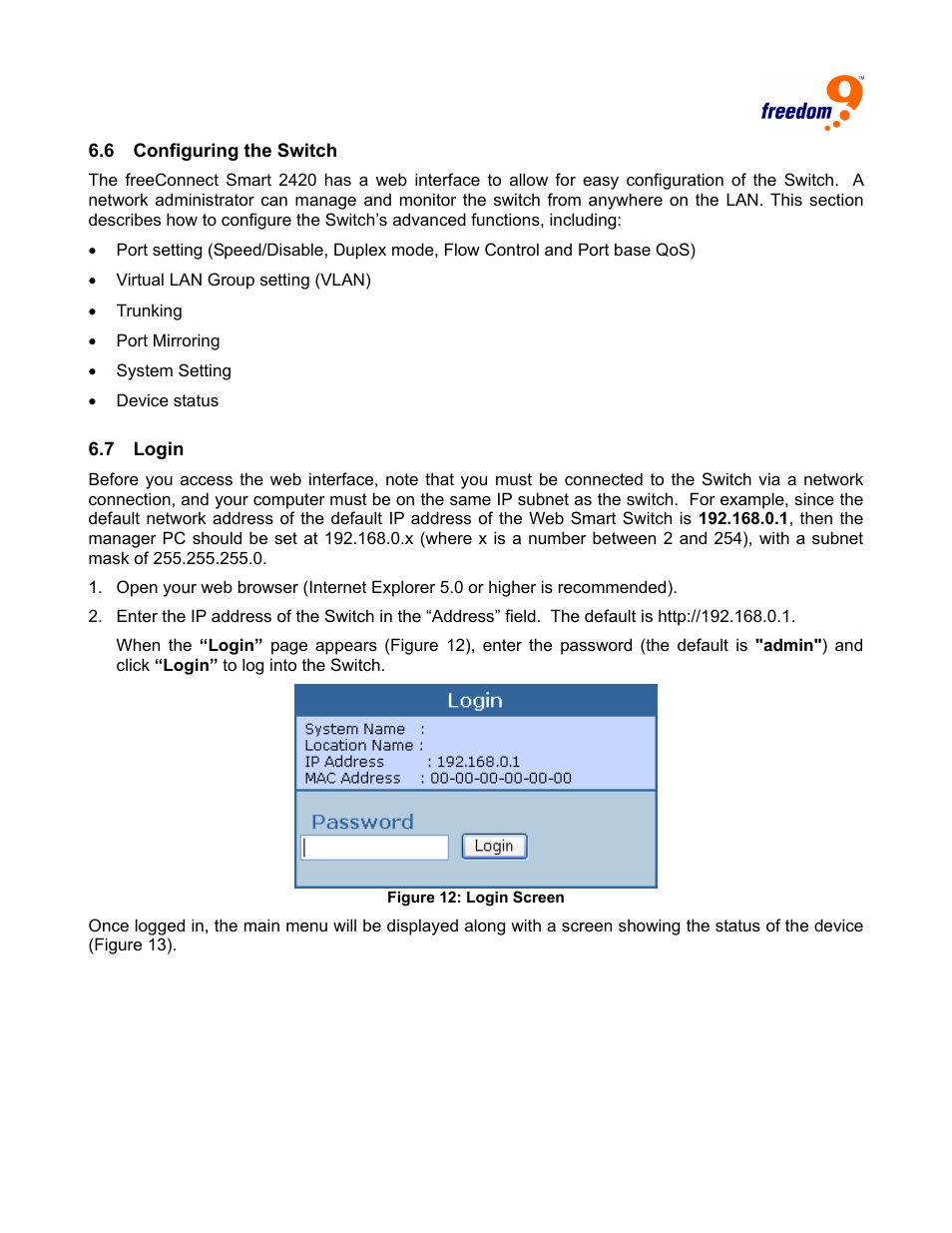 Onfiguring the, Witch, Ogin | Freedom9 2420 User Manual | Page 17 / 28