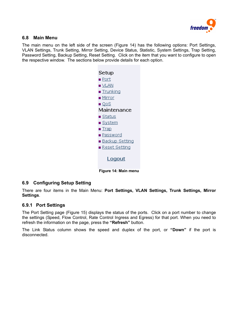 Onfiguring, Etup, Etting | Freedom9 2420 User Manual | Page 19 / 28