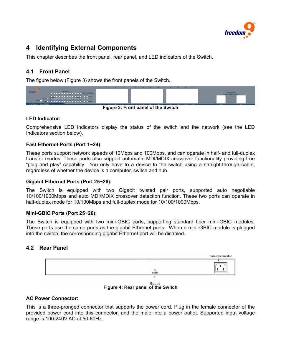 Identifying external components, Ront, Anel | 4 identifying external components | Freedom9 2420 User Manual | Page 9 / 28