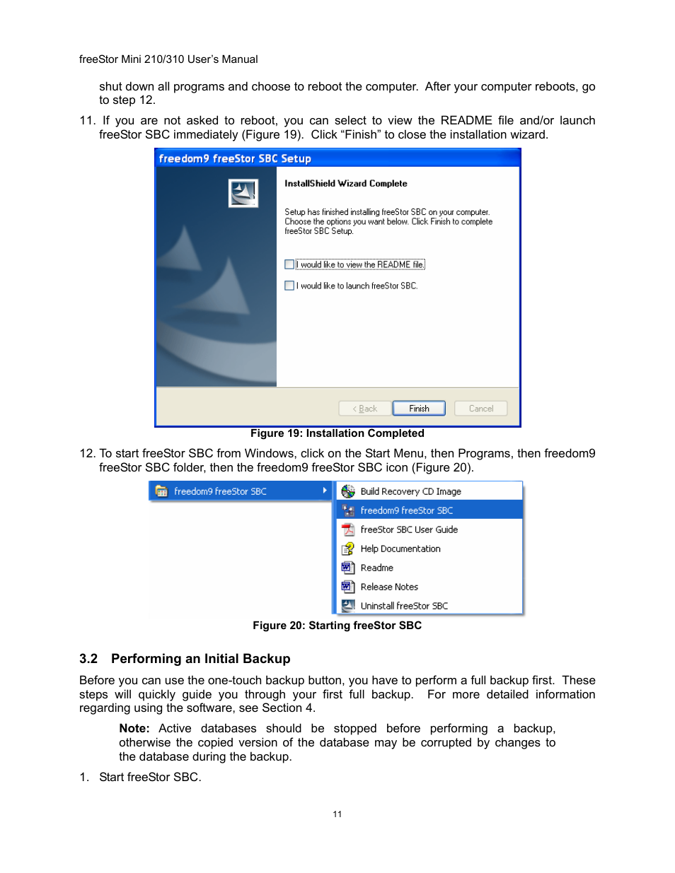 Erforming an, Nitial, Ackup | Freedom9 USB User Manual | Page 14 / 67