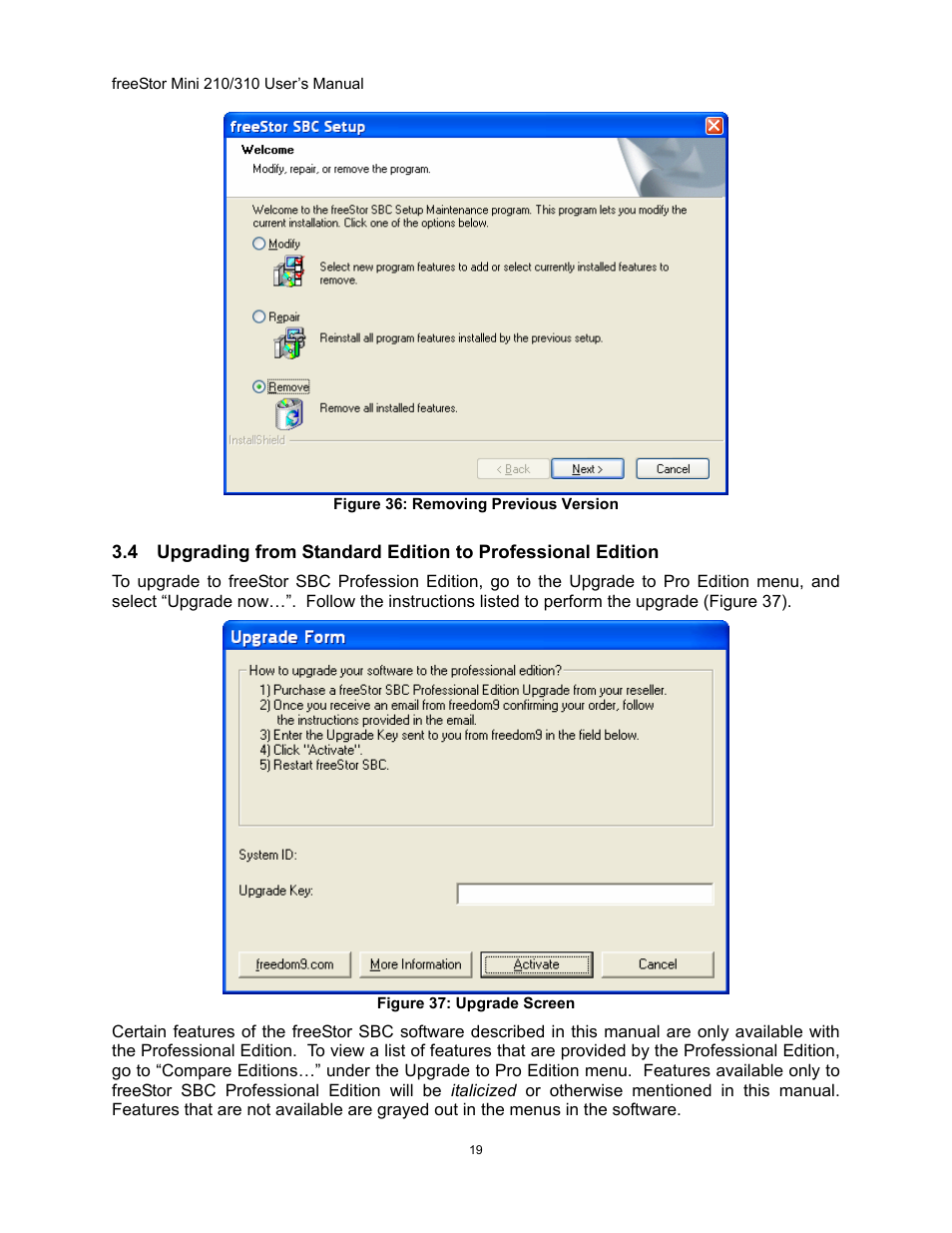 Pgrading from, Tandard, Dition to | Rofessional, Dition | Freedom9 USB User Manual | Page 22 / 67