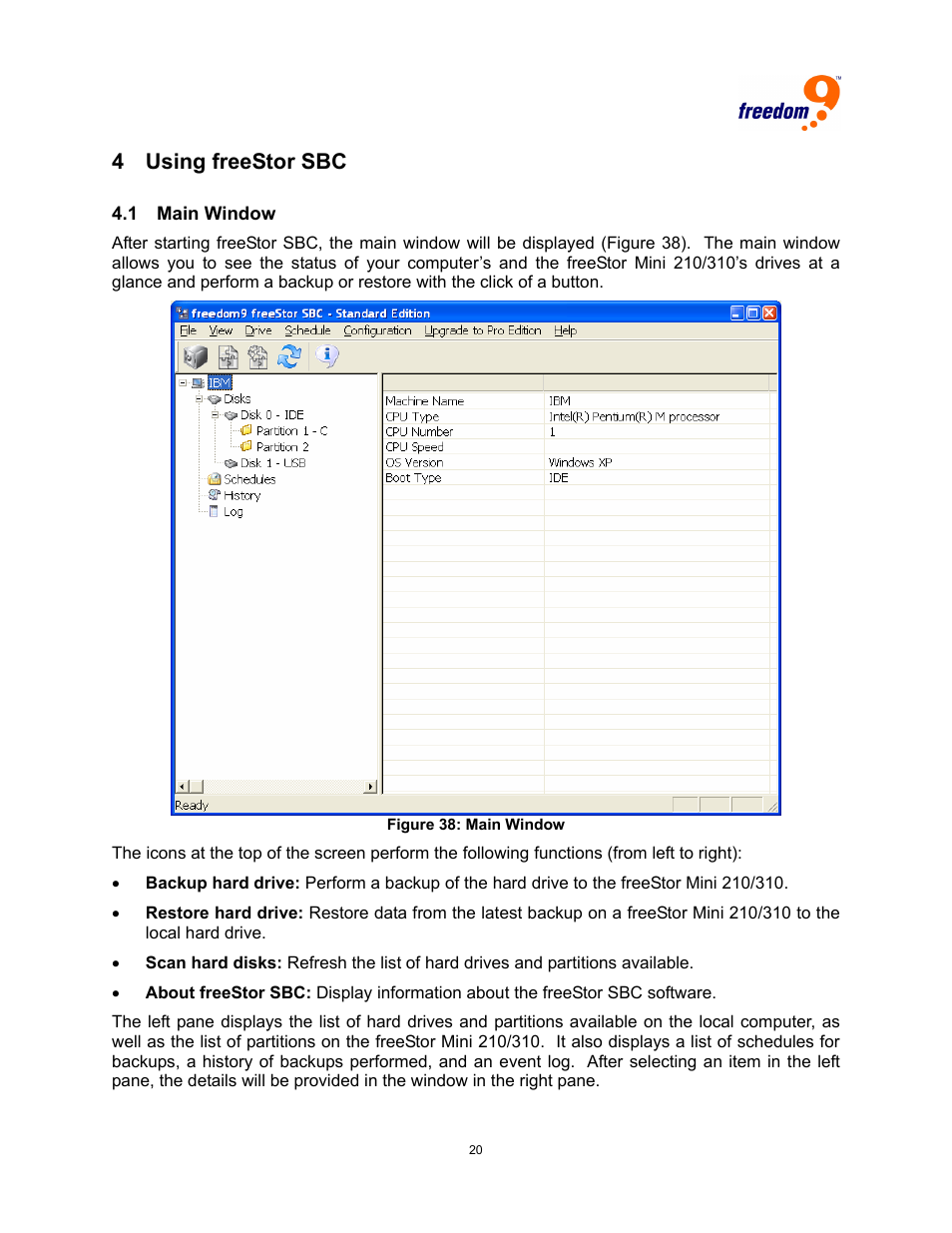 Using freestor sbc, Indow, 4 using freestor sbc | Freedom9 USB User Manual | Page 23 / 67