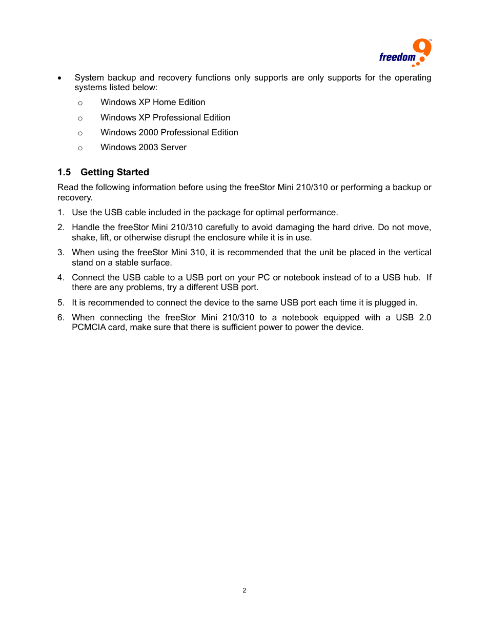 Etting, Tarted | Freedom9 USB User Manual | Page 5 / 67