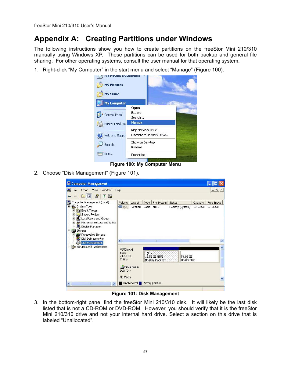 Appendix a: creating partitions under windows | Freedom9 USB User Manual | Page 60 / 67