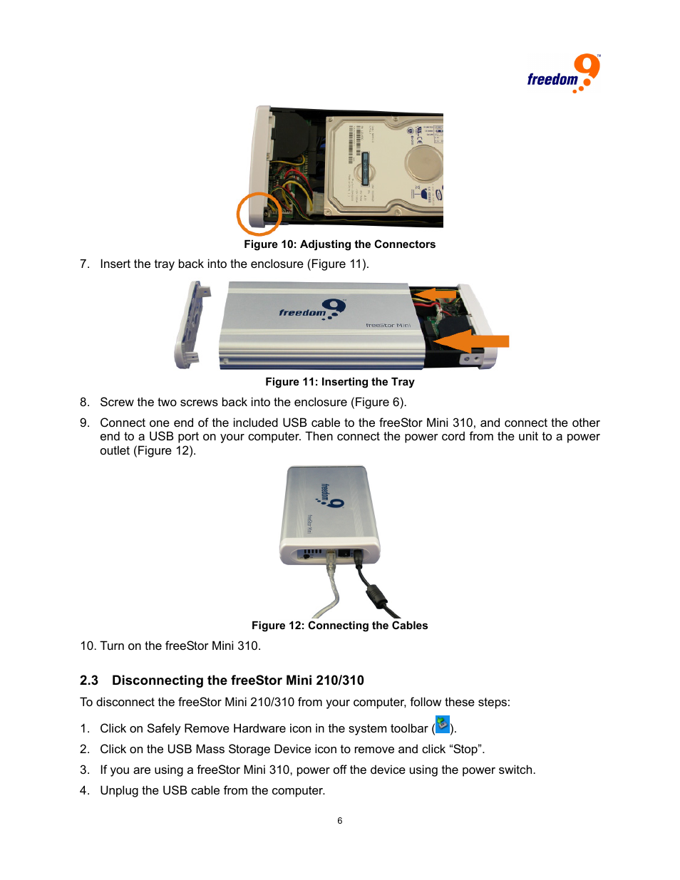 Isconnecting the free | Freedom9 USB User Manual | Page 9 / 67