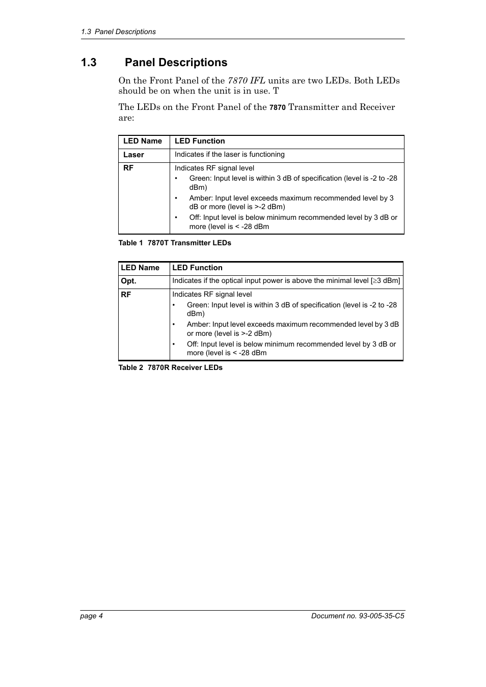 3 panel descriptions, Table 1 7, Table 2 7 | Foxconn Interfacility Link 7870 User Manual | Page 12 / 54