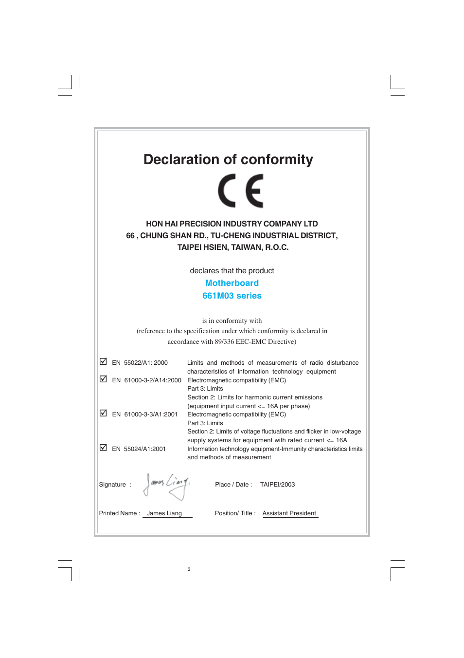 Declaration of conformity | Foxconn 661M03 User Manual | Page 3 / 104