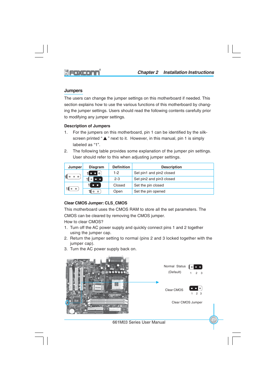 Chapter 2 installation instructions jumpers | Foxconn 661M03 User Manual | Page 37 / 104