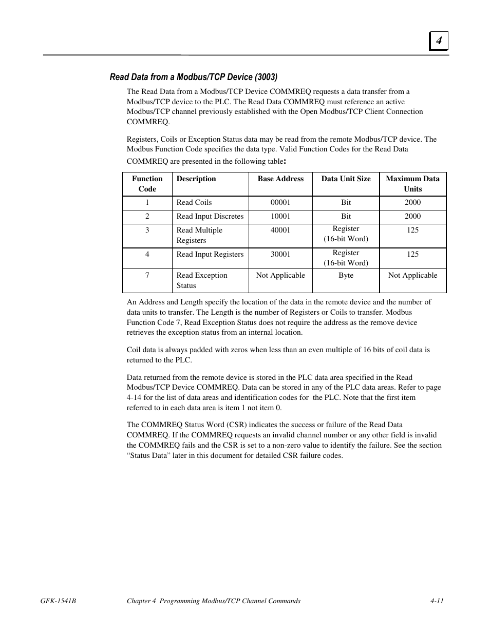 Read data from a modbus/tcp device (3003) | FANUC Robotics America GFK-1541B User Manual | Page 126 / 240