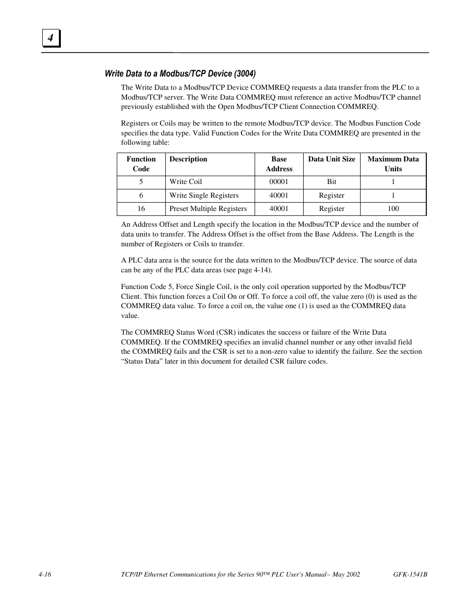 Write data to a modbus/tcp device (3004) | FANUC Robotics America GFK-1541B User Manual | Page 131 / 240