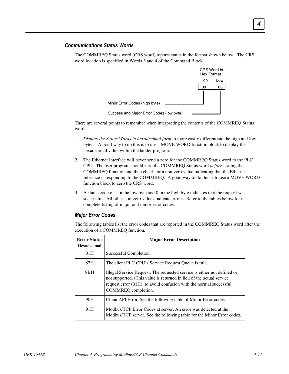 Communications status words | FANUC Robotics America GFK-1541B User Manual | Page 138 / 240