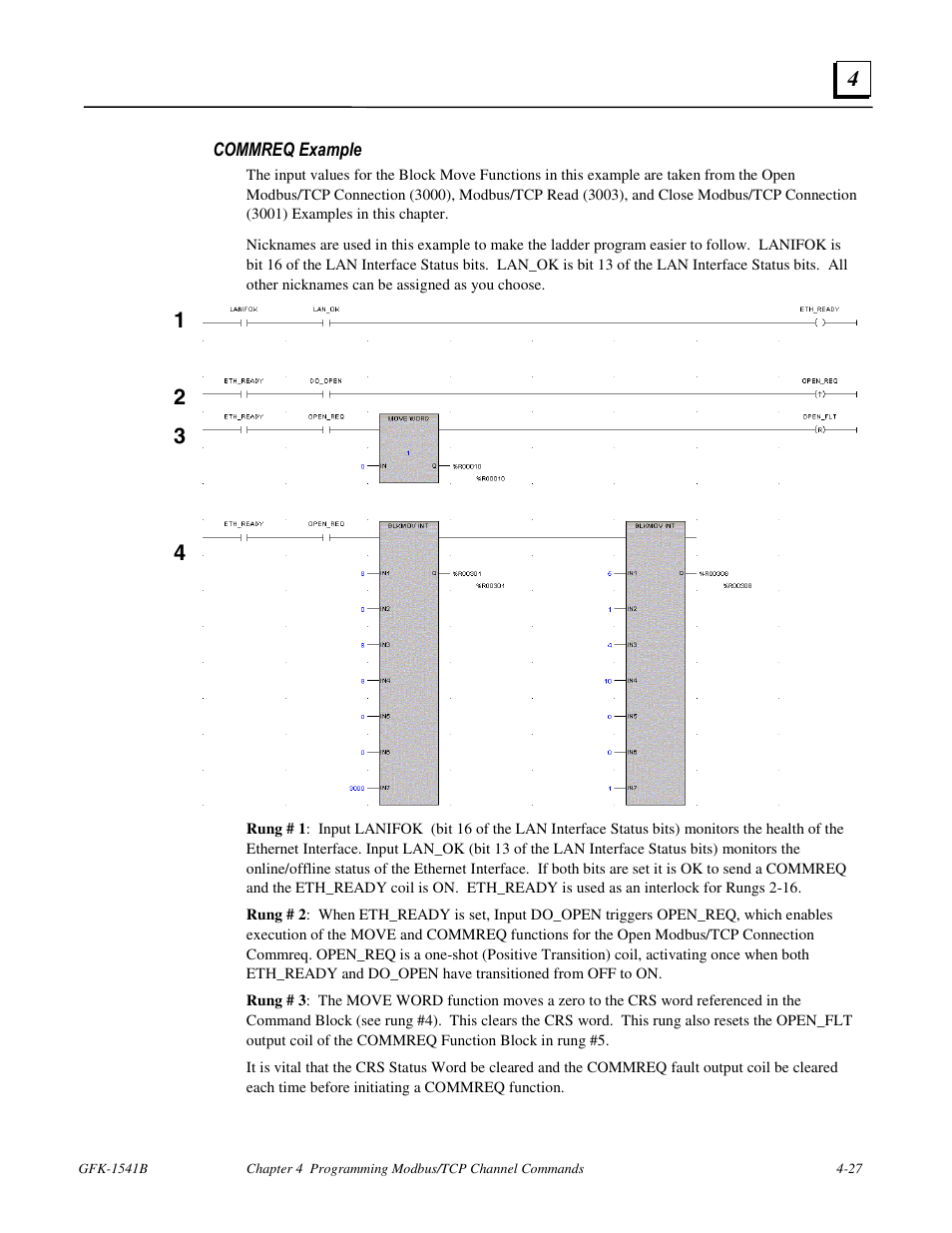 Commreq example | FANUC Robotics America GFK-1541B User Manual | Page 142 / 240