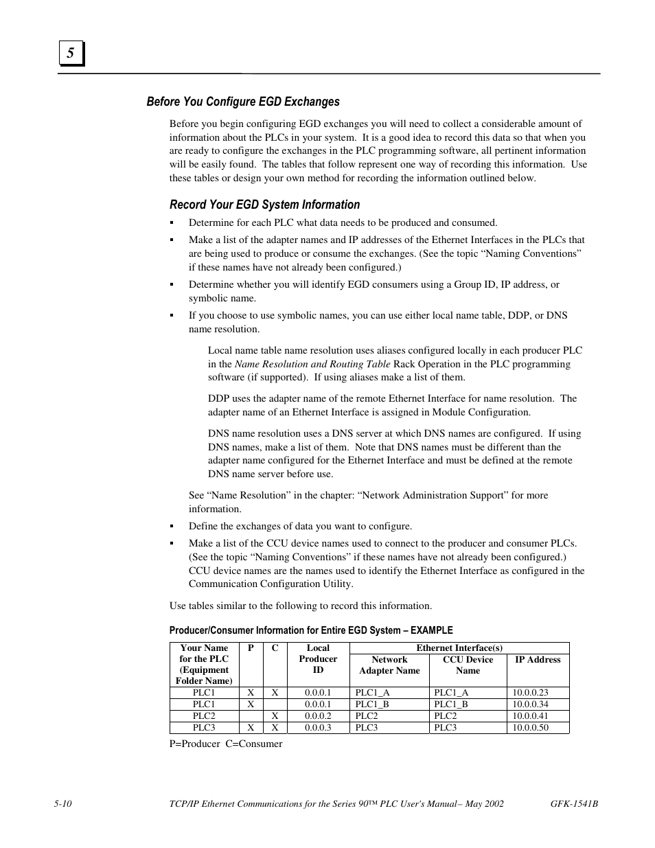 Before you configure egd exchanges, Record your egd system information | FANUC Robotics America GFK-1541B User Manual | Page 159 / 240