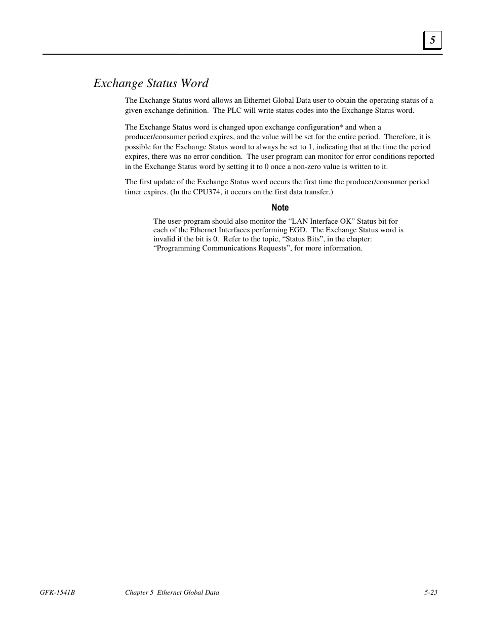 Exchange status word | FANUC Robotics America GFK-1541B User Manual | Page 172 / 240
