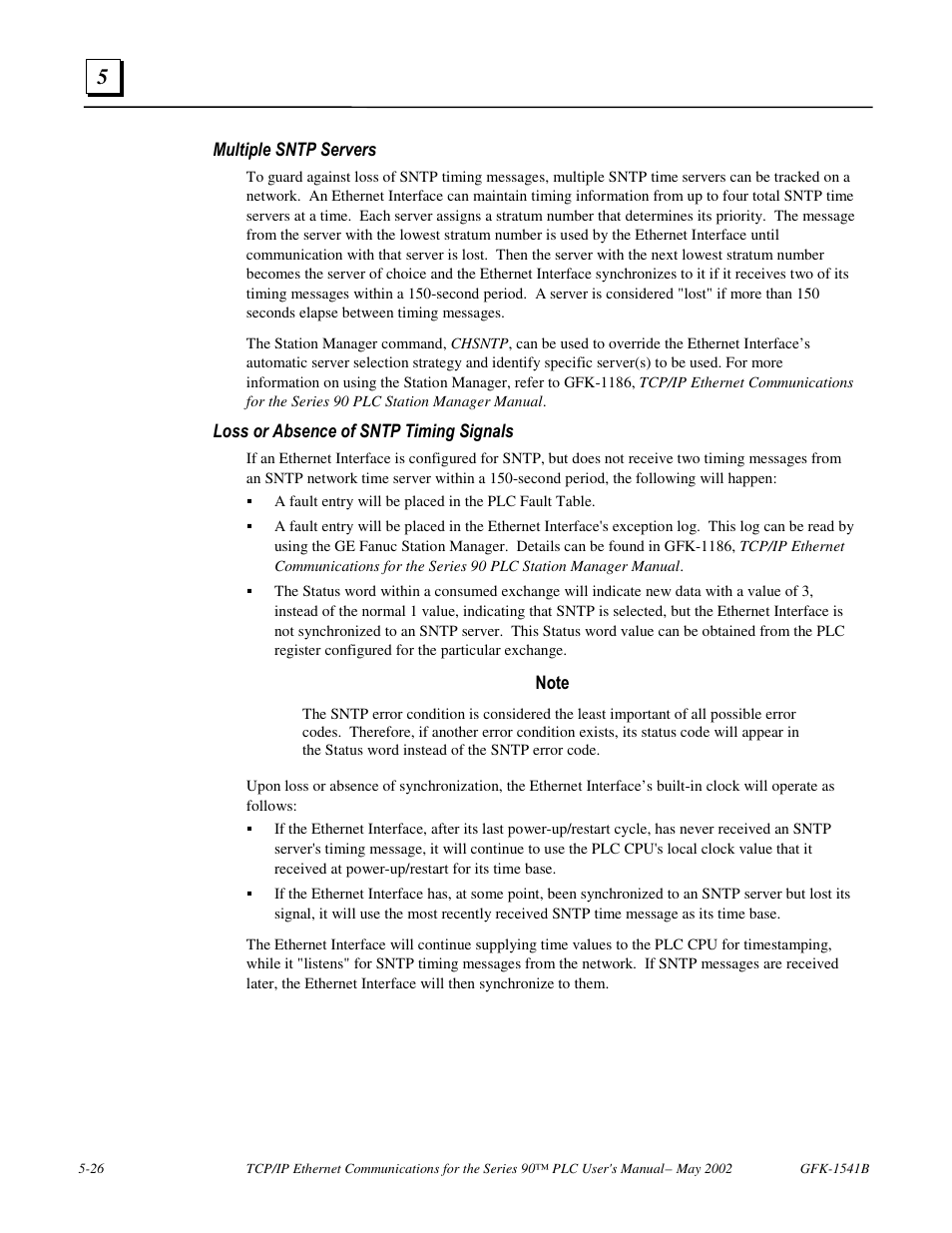 Multiple sntp servers, Loss or absence of sntp timing signals | FANUC Robotics America GFK-1541B User Manual | Page 175 / 240