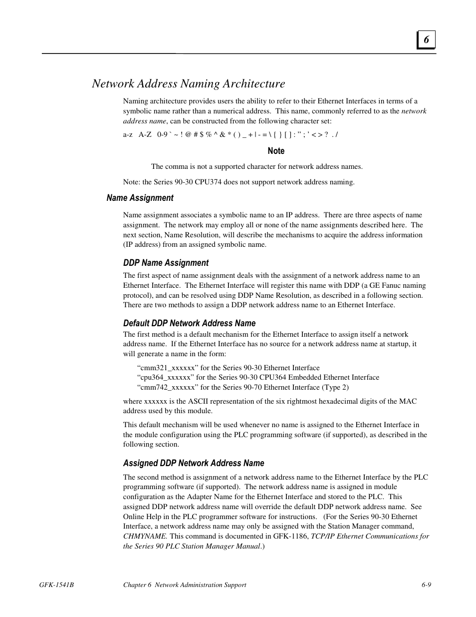 Network address naming architecture, Name assignment | FANUC Robotics America GFK-1541B User Manual | Page 184 / 240