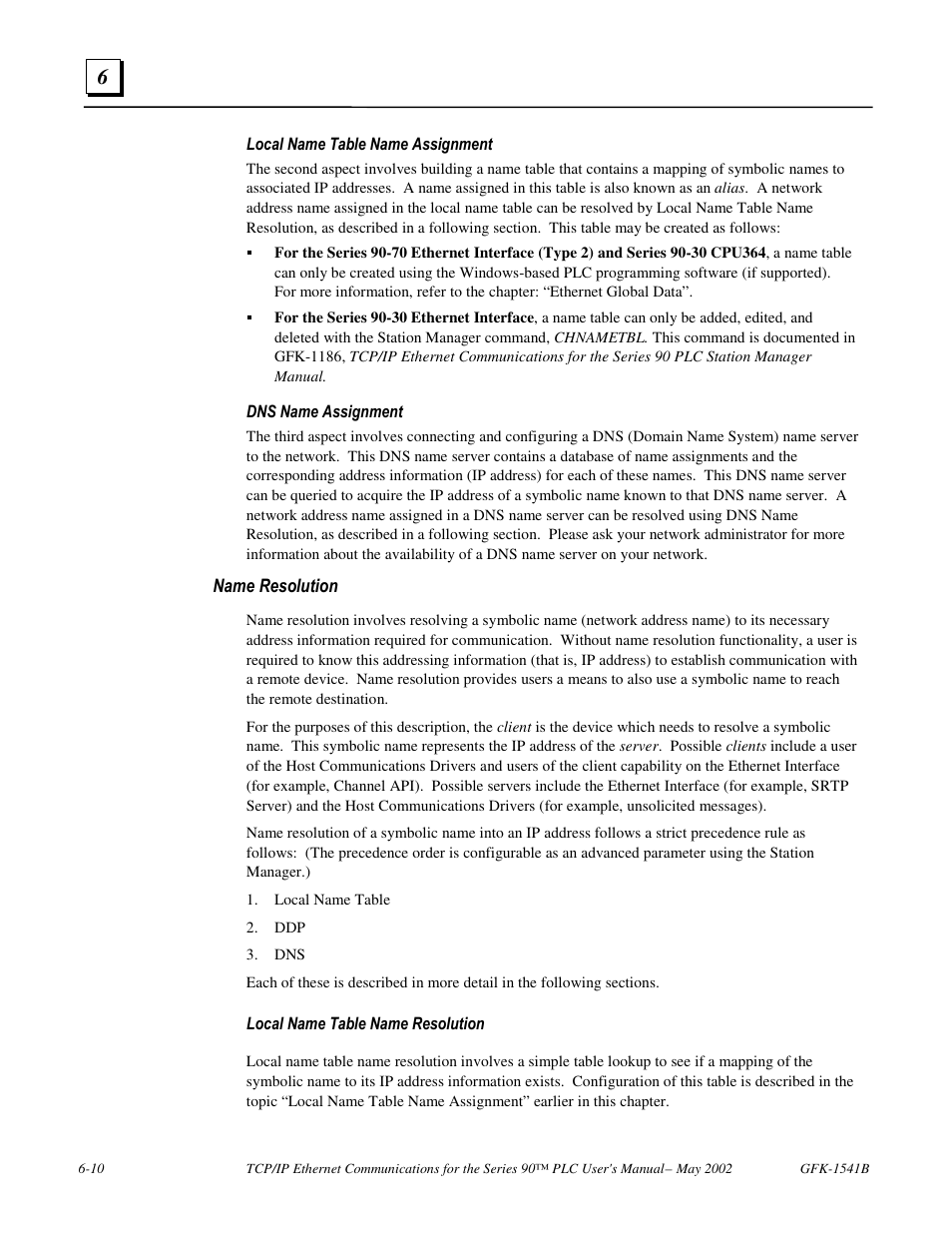 Name resolution | FANUC Robotics America GFK-1541B User Manual | Page 185 / 240