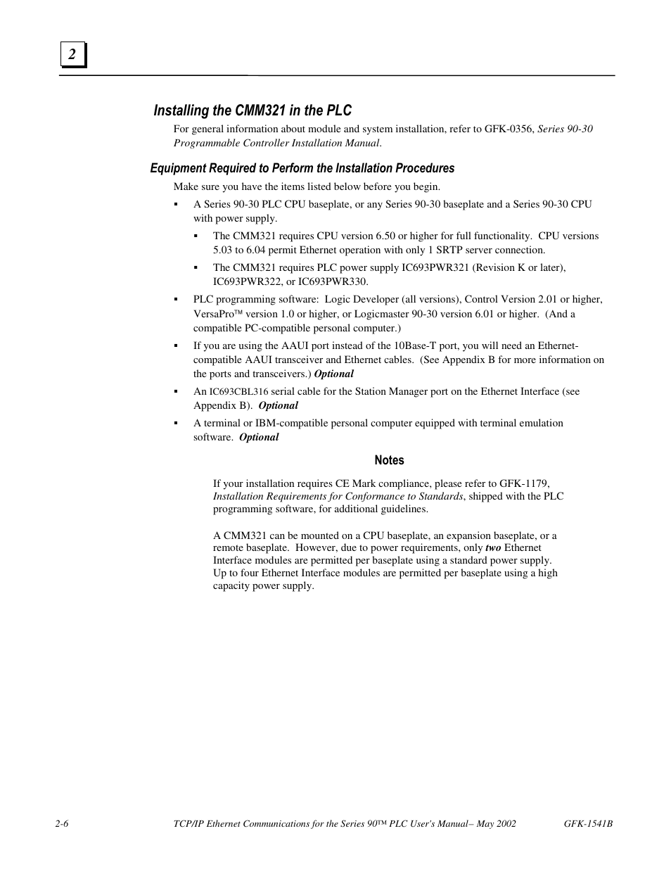 Installing the cmm321 in the plc | FANUC Robotics America GFK-1541B User Manual | Page 19 / 240
