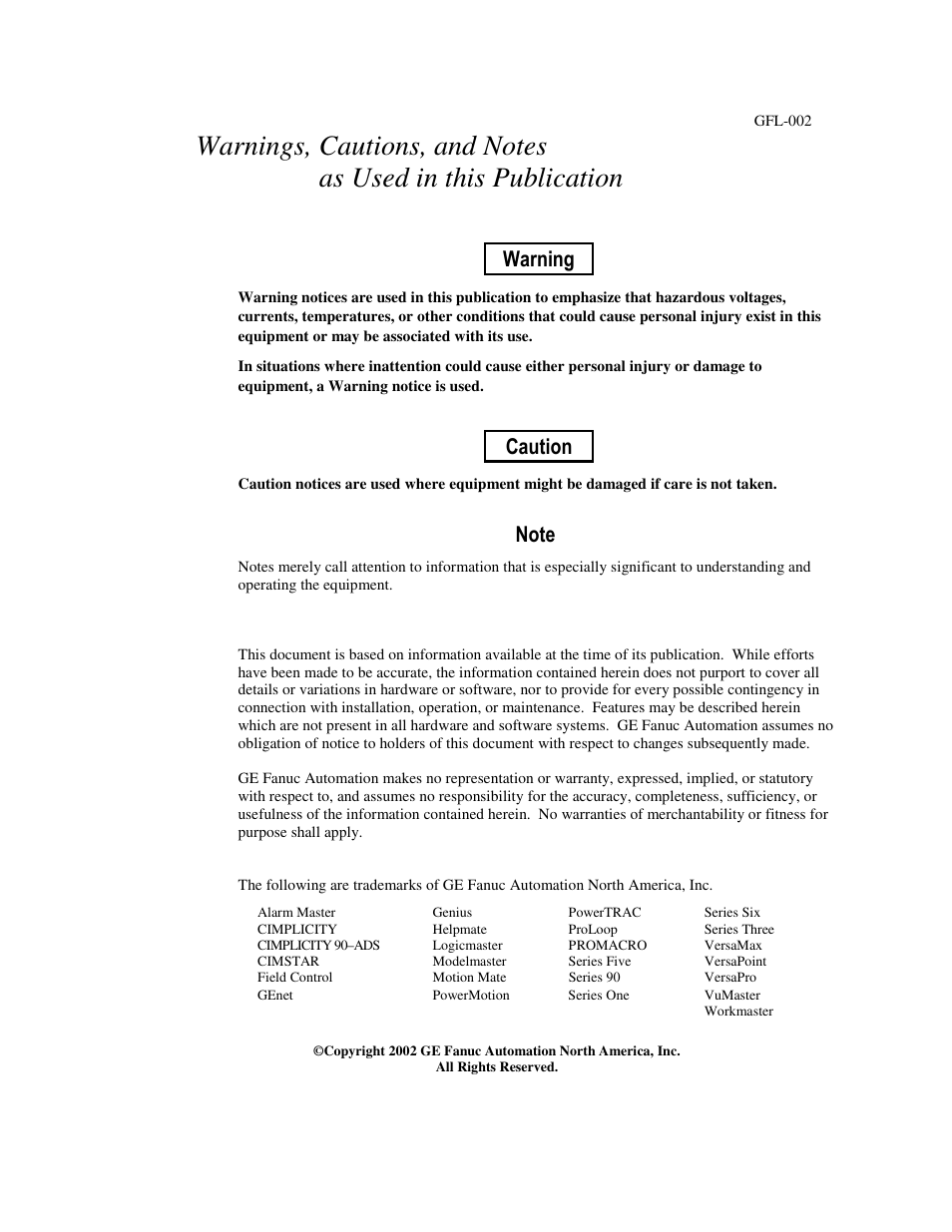 Warning, Caution | FANUC Robotics America GFK-1541B User Manual | Page 2 / 240