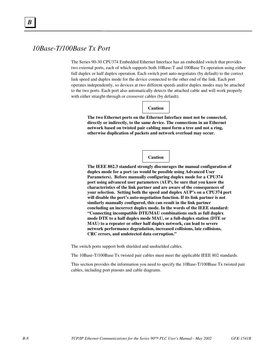 10base-t/100base tx port | FANUC Robotics America GFK-1541B User Manual | Page 209 / 240