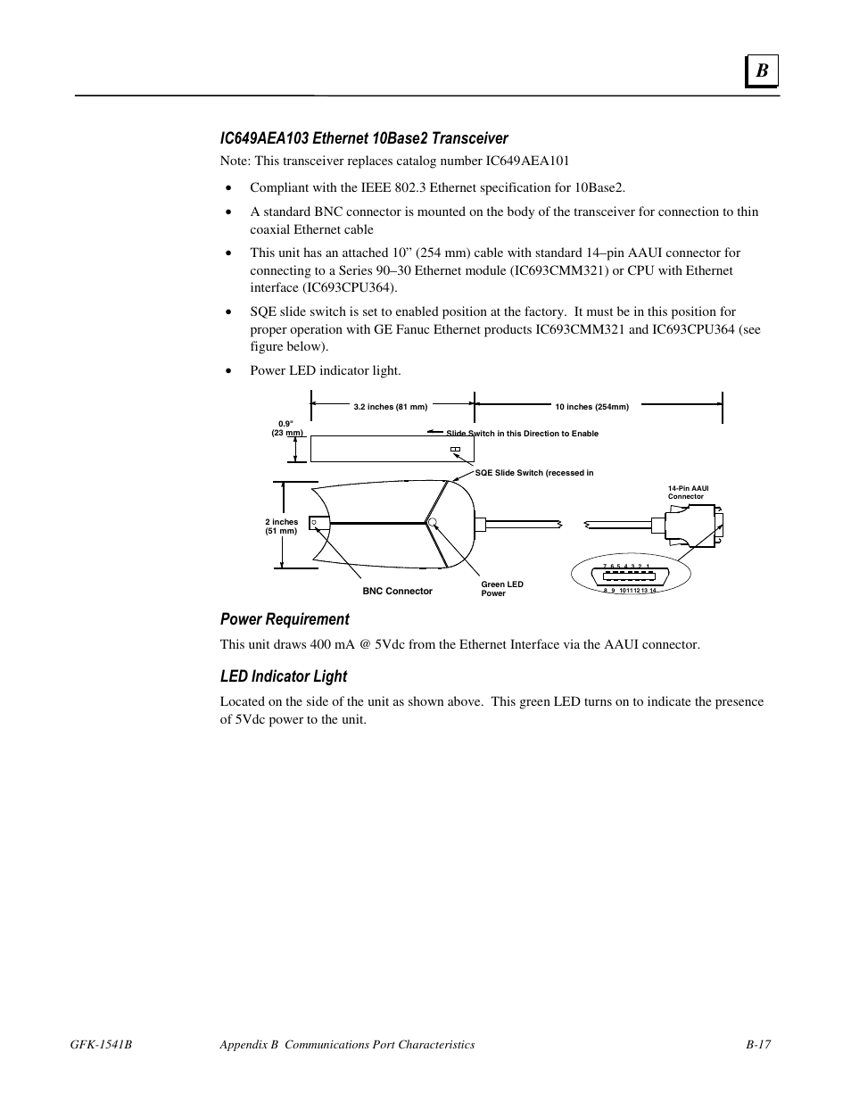 Power requirement, Led indicator light | FANUC Robotics America GFK-1541B User Manual | Page 218 / 240