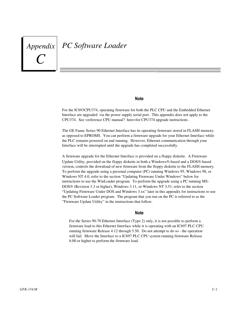 Pc software loader, Appendix | FANUC Robotics America GFK-1541B User Manual | Page 222 / 240