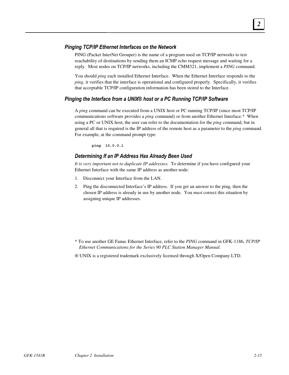 Pinging tcp/ip ethernet interfaces on the network | FANUC Robotics America GFK-1541B User Manual | Page 28 / 240
