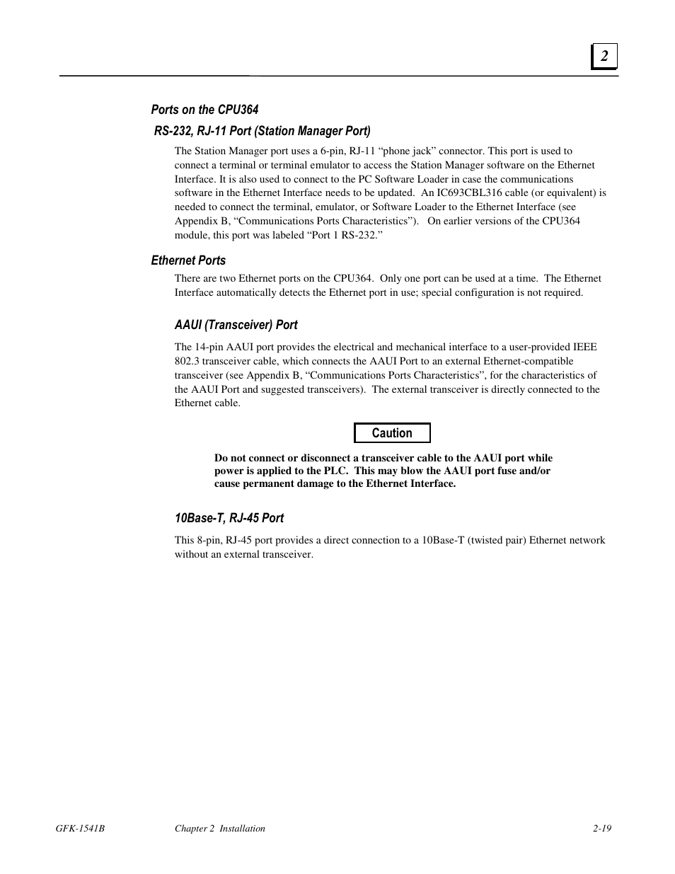 Ports on the cpu364 | FANUC Robotics America GFK-1541B User Manual | Page 32 / 240