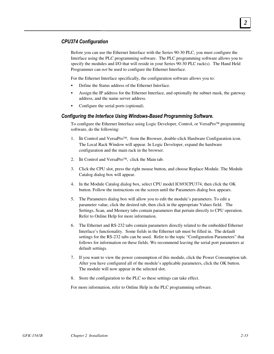 Cpu374 configuration | FANUC Robotics America GFK-1541B User Manual | Page 46 / 240