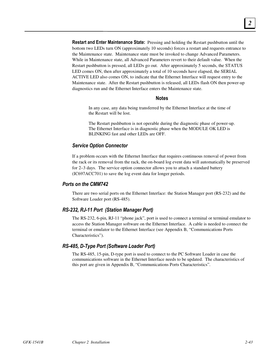 Ports on the cmm742 | FANUC Robotics America GFK-1541B User Manual | Page 56 / 240