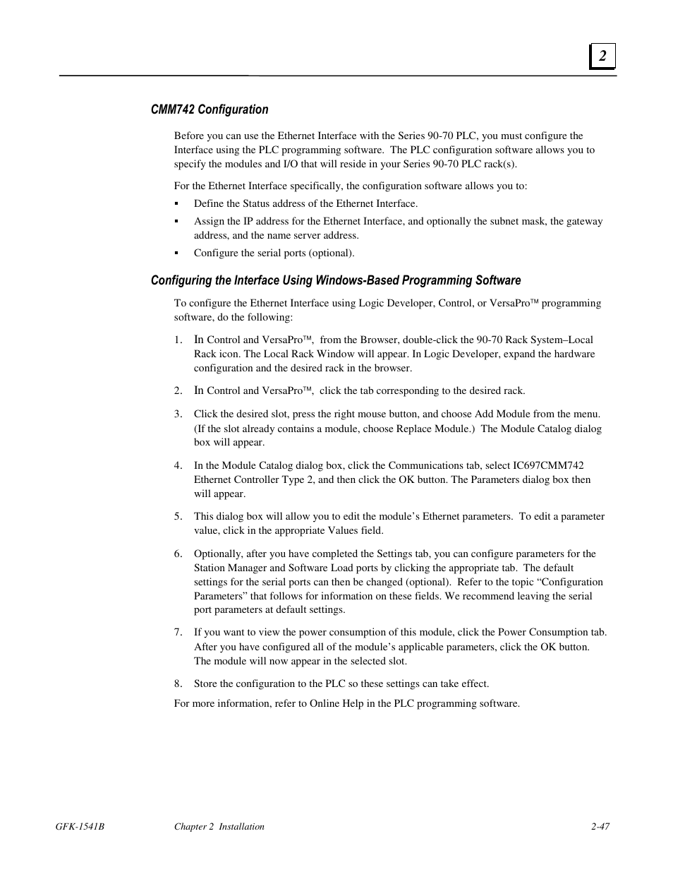 Cmm742 configuration | FANUC Robotics America GFK-1541B User Manual | Page 60 / 240
