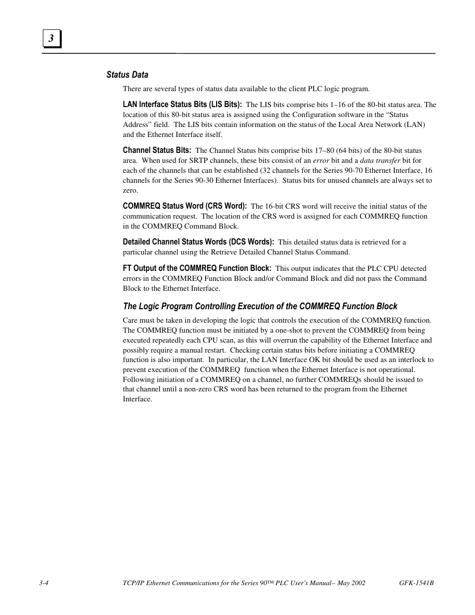 Status data | FANUC Robotics America GFK-1541B User Manual | Page 71 / 240