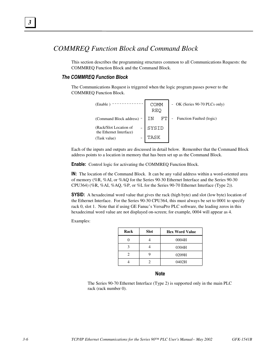 Commreq function block and command block, The commreq function block | FANUC Robotics America GFK-1541B User Manual | Page 73 / 240