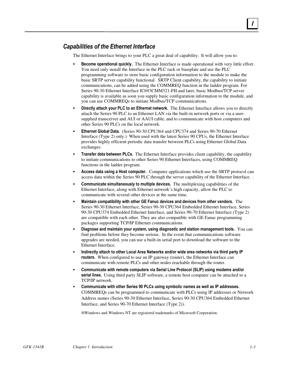 Capabilities of the ethernet interface | FANUC Robotics America GFK-1541B User Manual | Page 8 / 240