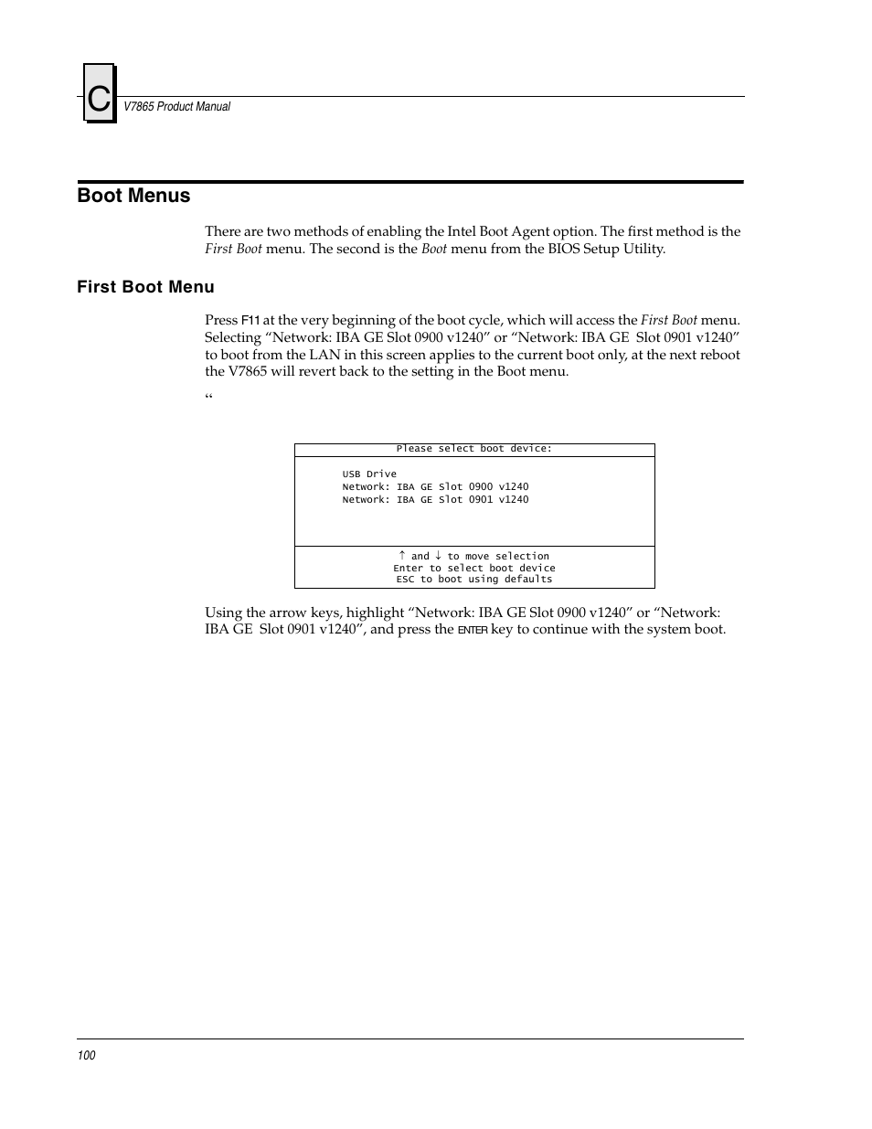 Boot menus, First boot menu | FANUC Robotics America V7865* User Manual | Page 100 / 103
