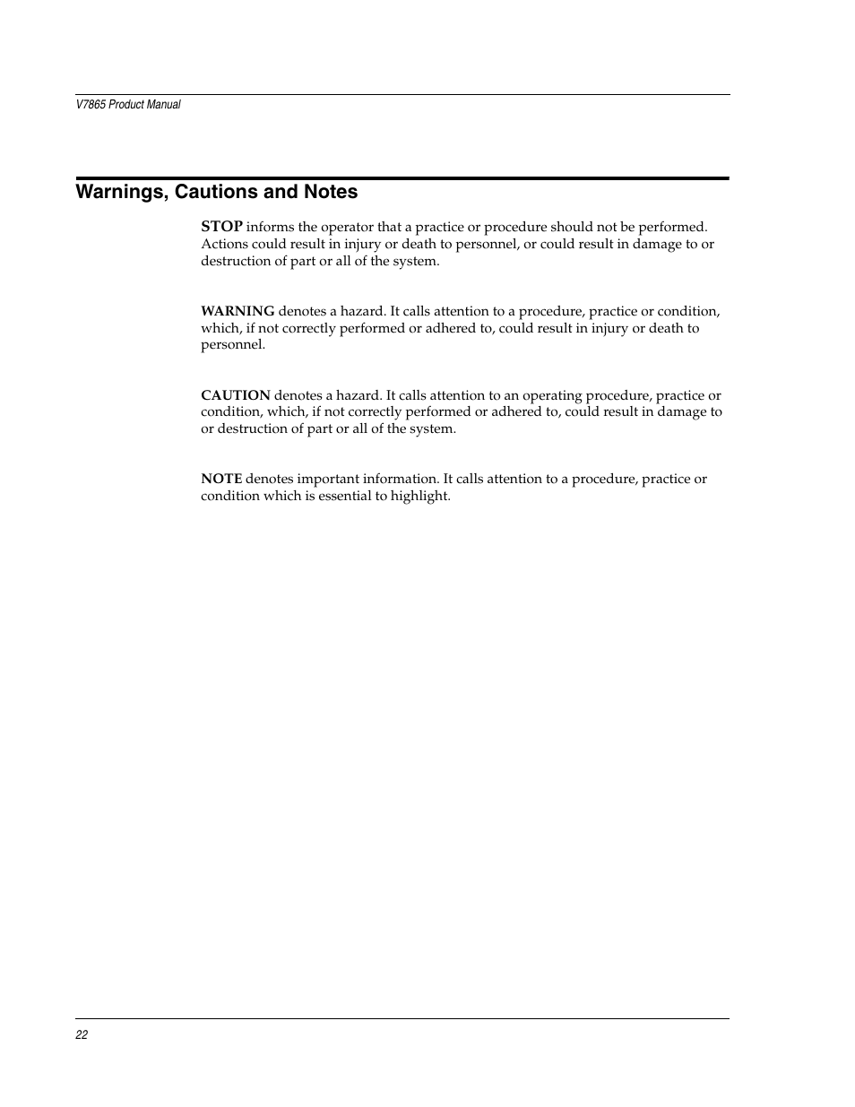Warnings, cautions and notes | FANUC Robotics America V7865* User Manual | Page 22 / 103