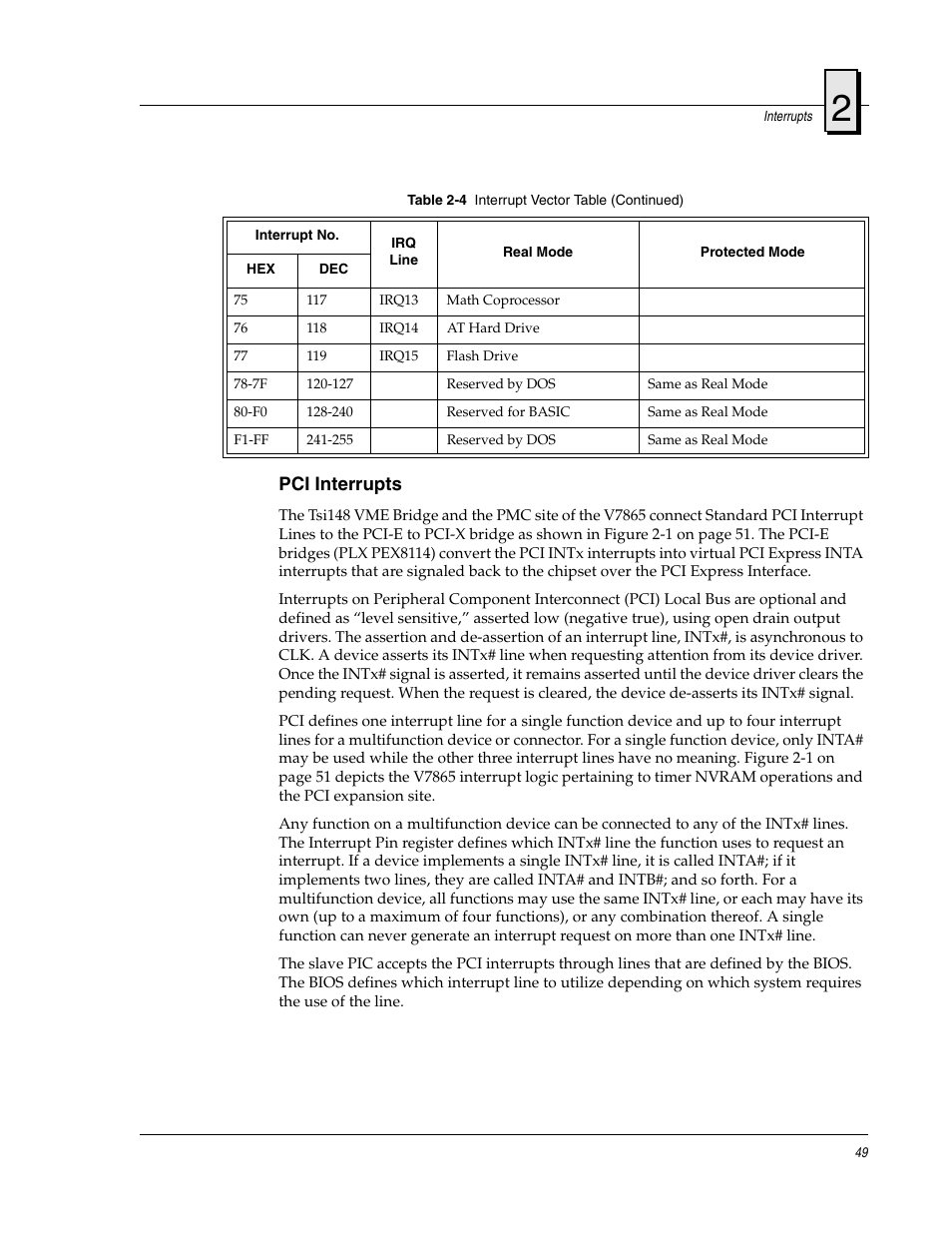 Pci interrupts | FANUC Robotics America V7865* User Manual | Page 49 / 103