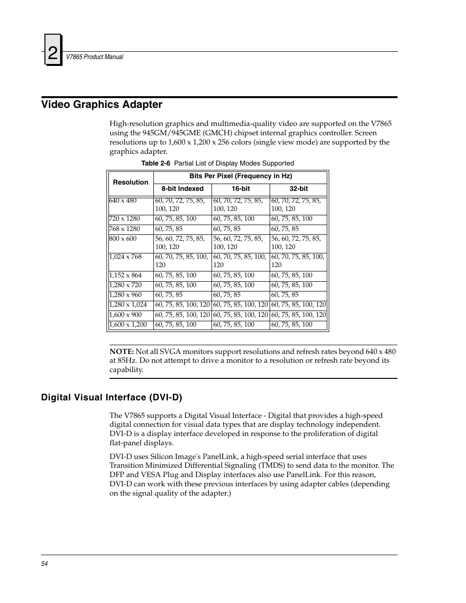 Video graphics adapter, Digital visual interface (dvi-d) | FANUC Robotics America V7865* User Manual | Page 54 / 103