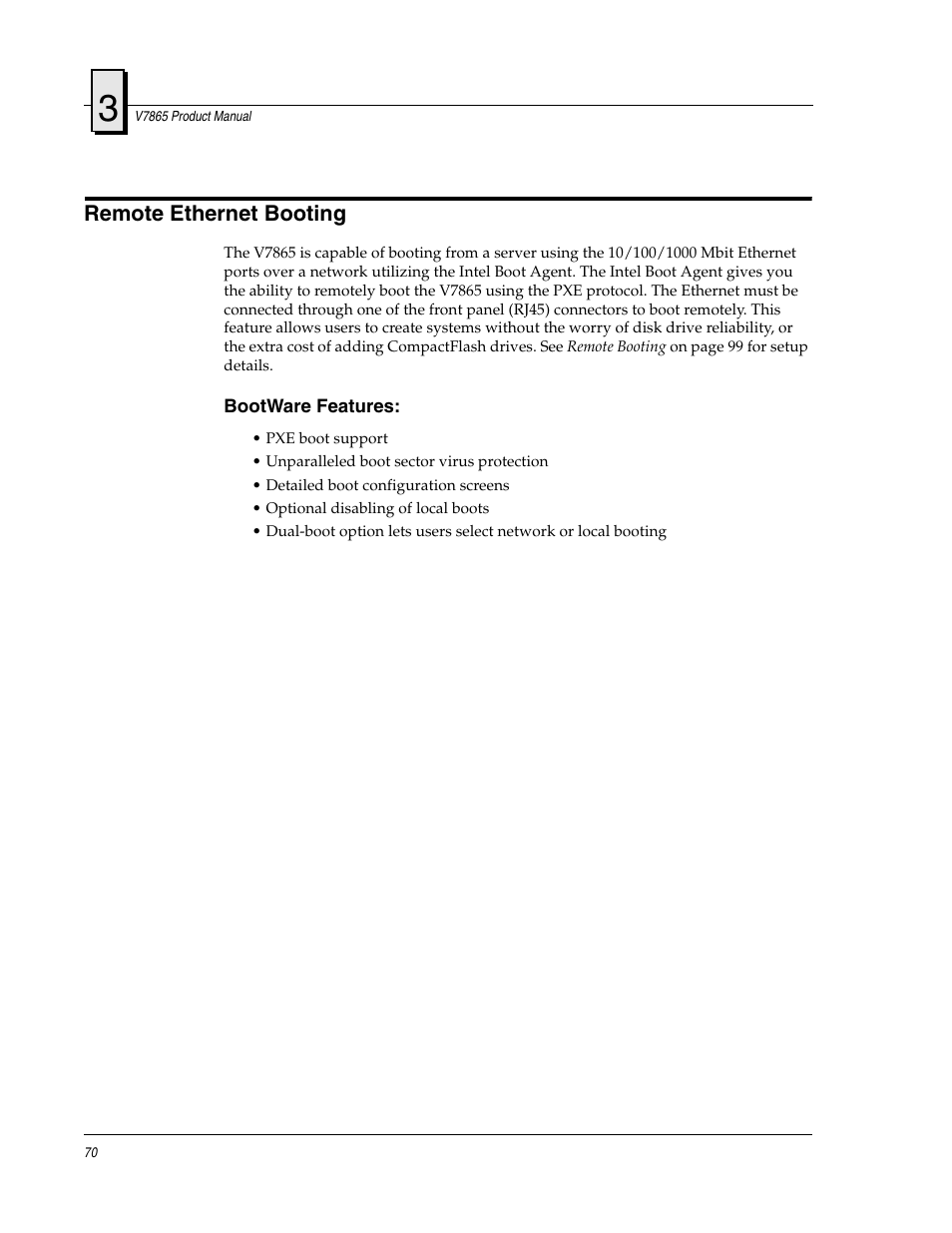 Remote ethernet booting, Bootware features | FANUC Robotics America V7865* User Manual | Page 70 / 103