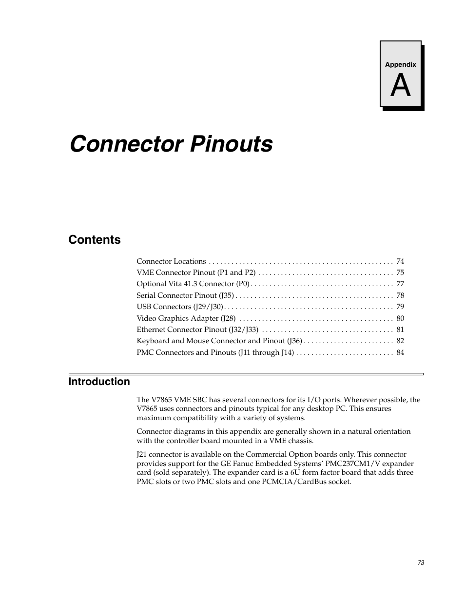 Connector pinouts, Appendix a - connector pinouts, Appendix a "connector pinouts | FANUC Robotics America V7865* User Manual | Page 73 / 103